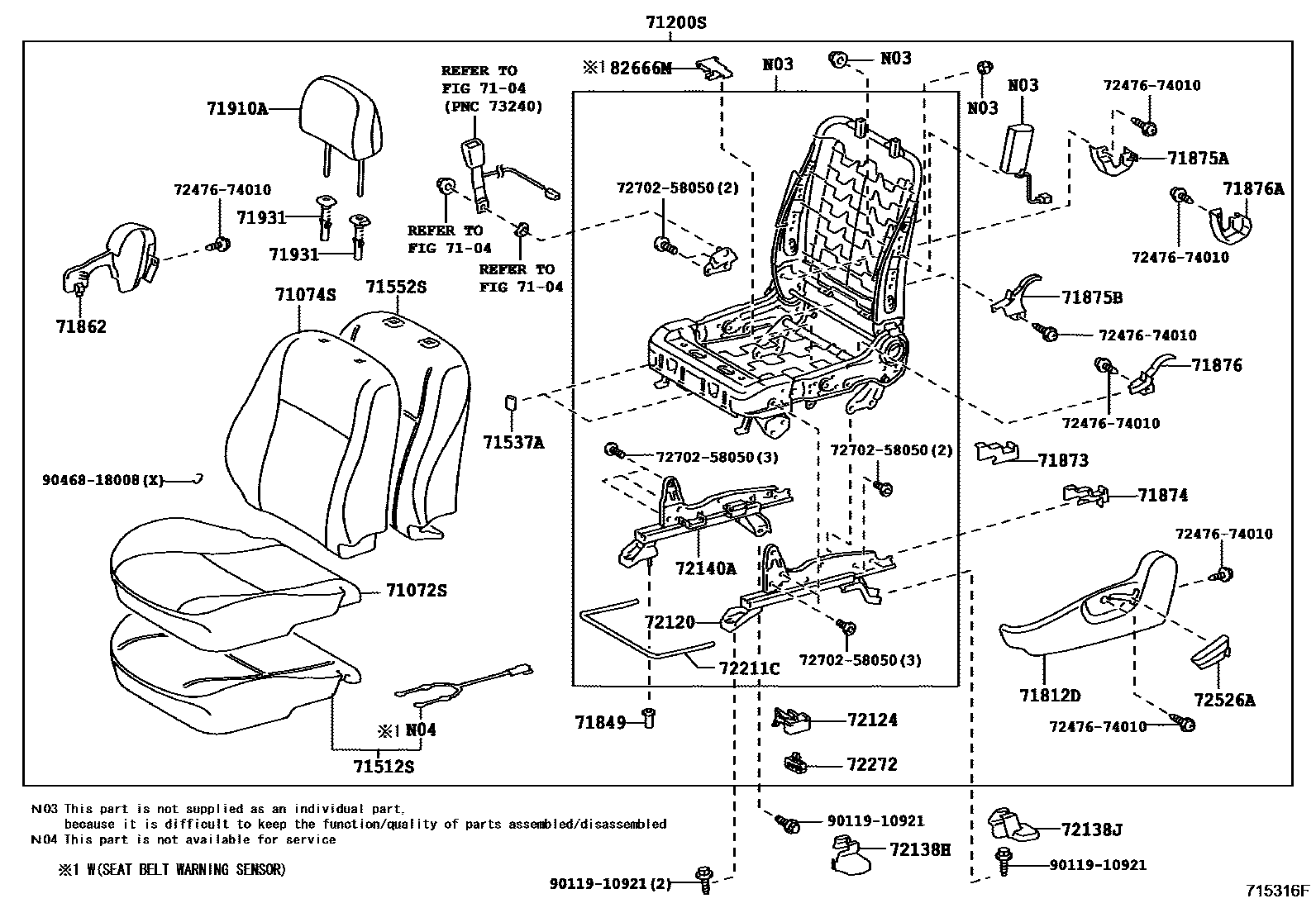 Toyota COROLLA 前排座椅和座椅滑轨 EPC diagram — 715316F