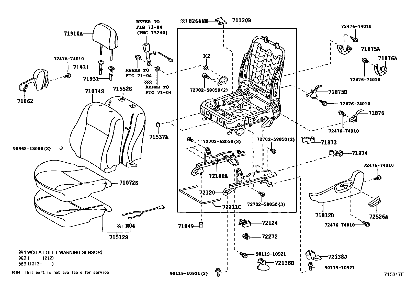 Toyota COROLLA 前排座椅和座椅滑轨 EPC diagram — 715317F