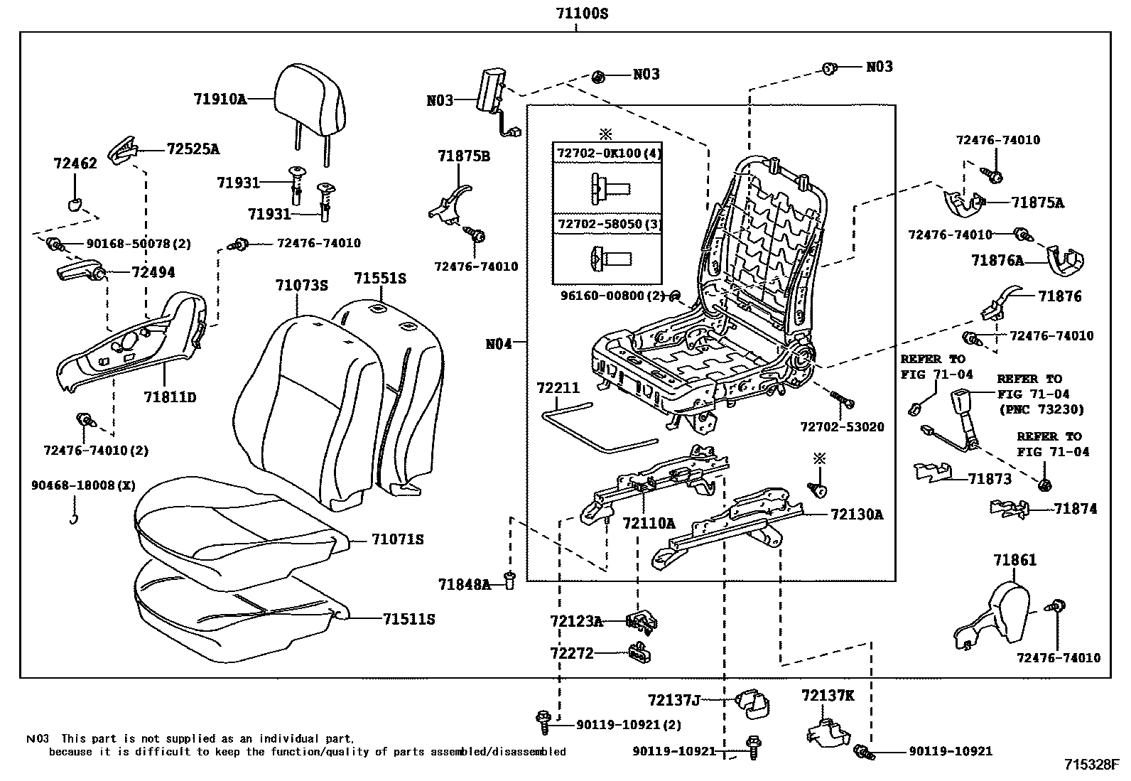 Toyota COROLLA 前排座椅和座椅滑轨 EPC diagram — 715328F