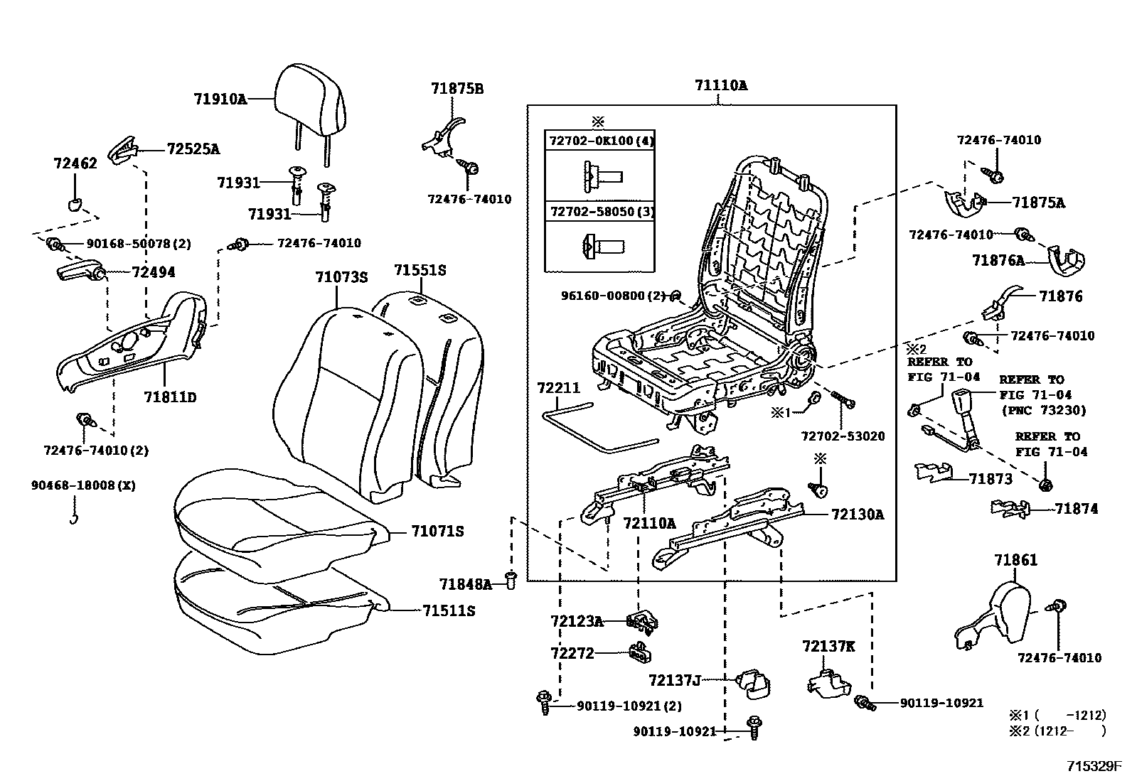 Toyota COROLLA 前排座椅和座椅滑轨 EPC diagram — 715329F