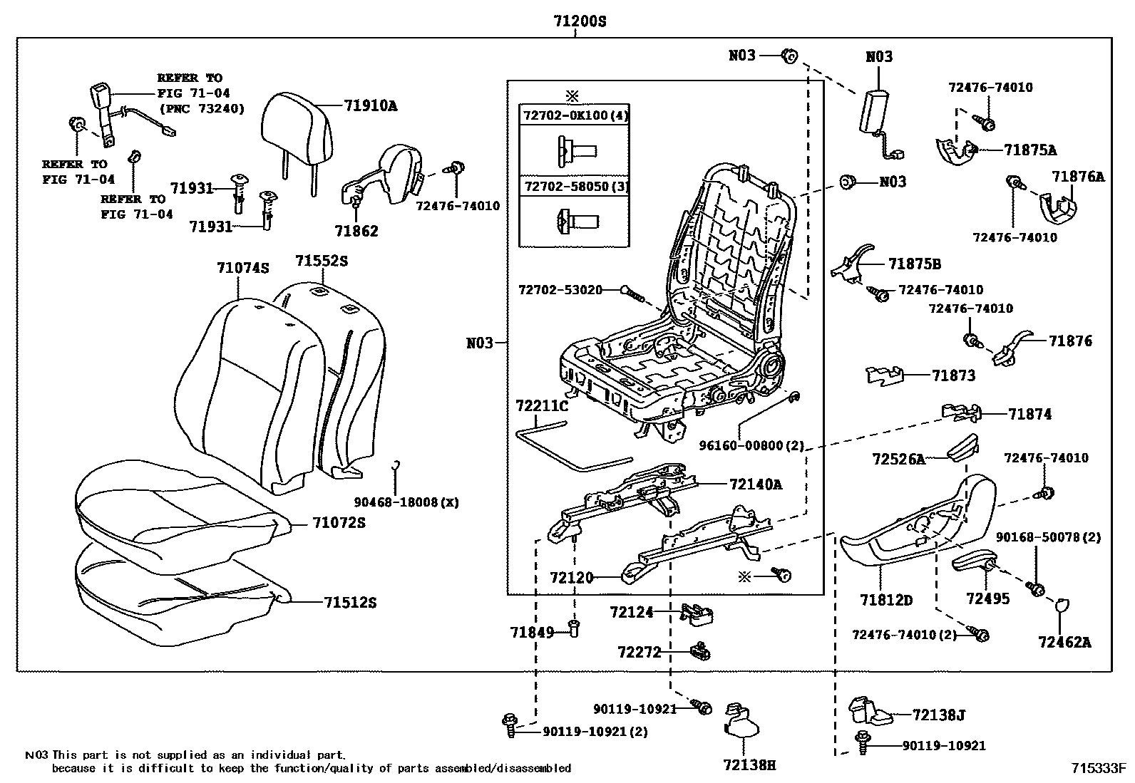 Toyota COROLLA 前排座椅和座椅滑轨 EPC diagram — 715333F