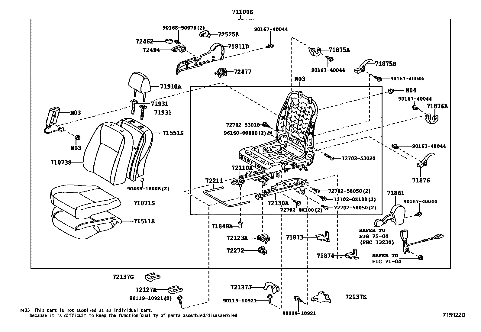 Toyota COROLLA 前排座椅和座椅滑轨 EPC diagram — 715922D