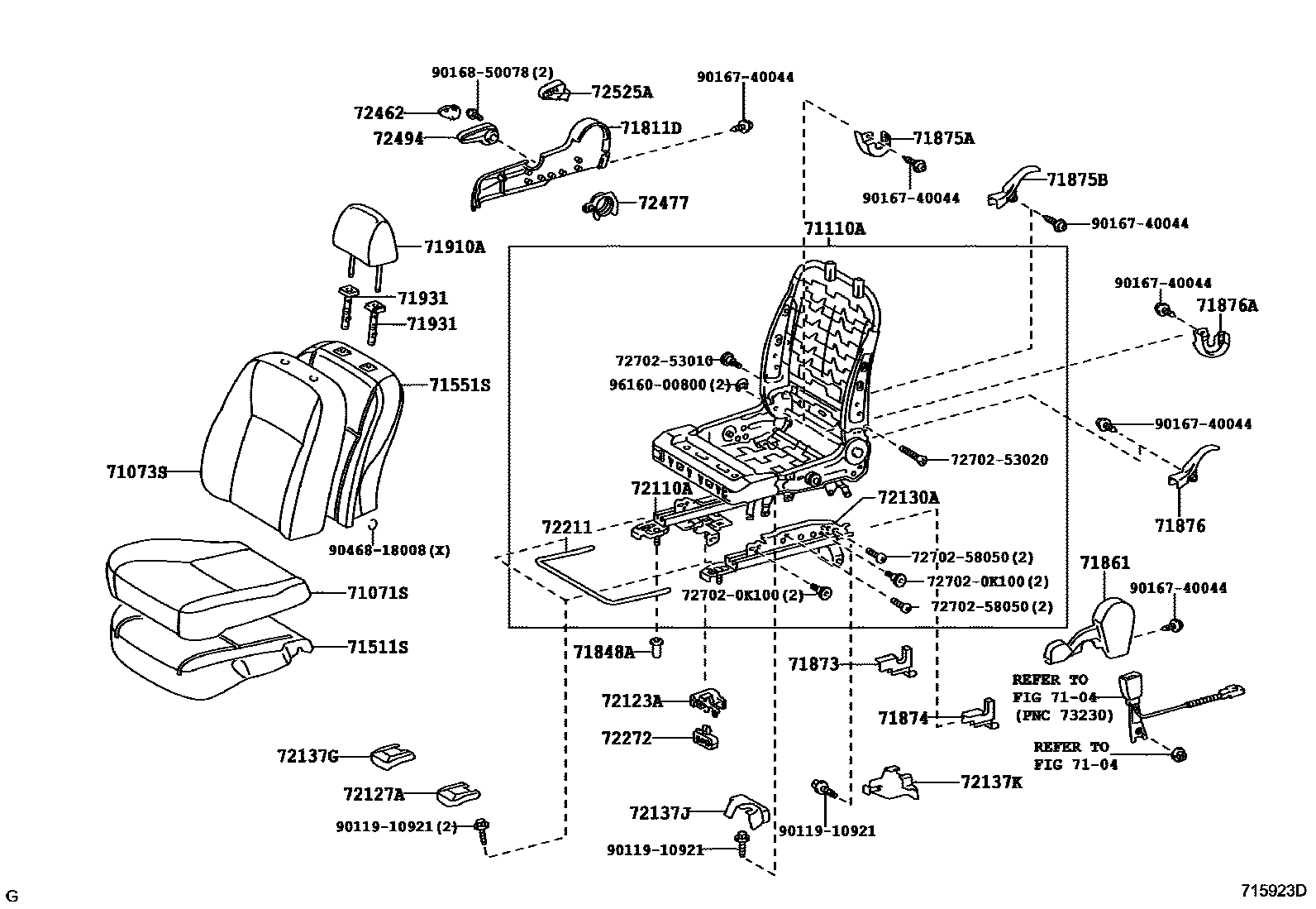 Toyota COROLLA 前排座椅和座椅滑轨 EPC diagram — 715923D