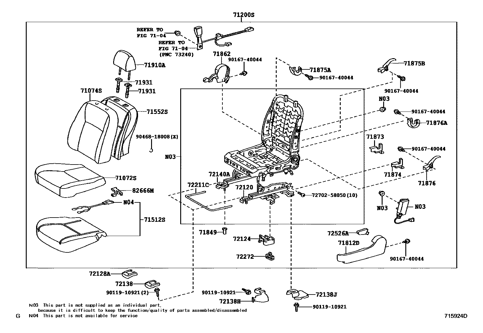 Toyota COROLLA 前排座椅和座椅滑轨 EPC diagram — 715924D