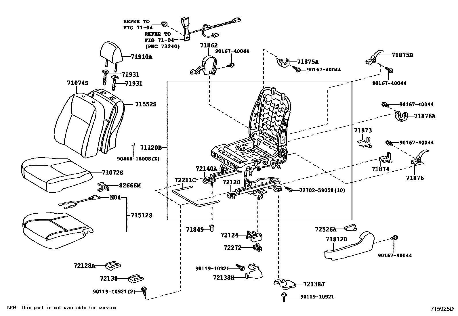 Toyota COROLLA 前排座椅和座椅滑轨 EPC diagram — 715925D