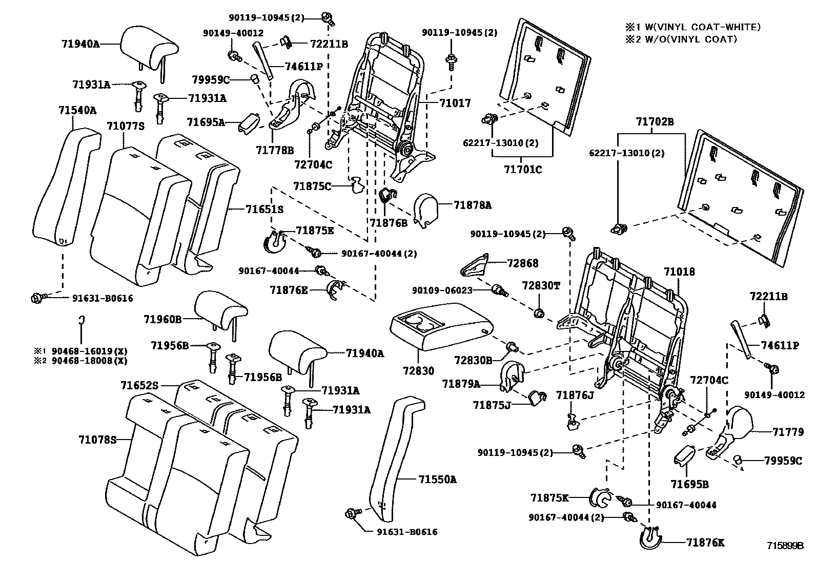 Toyota COROLLA 后排座椅和座椅滑轨 EPC diagram — 715899B