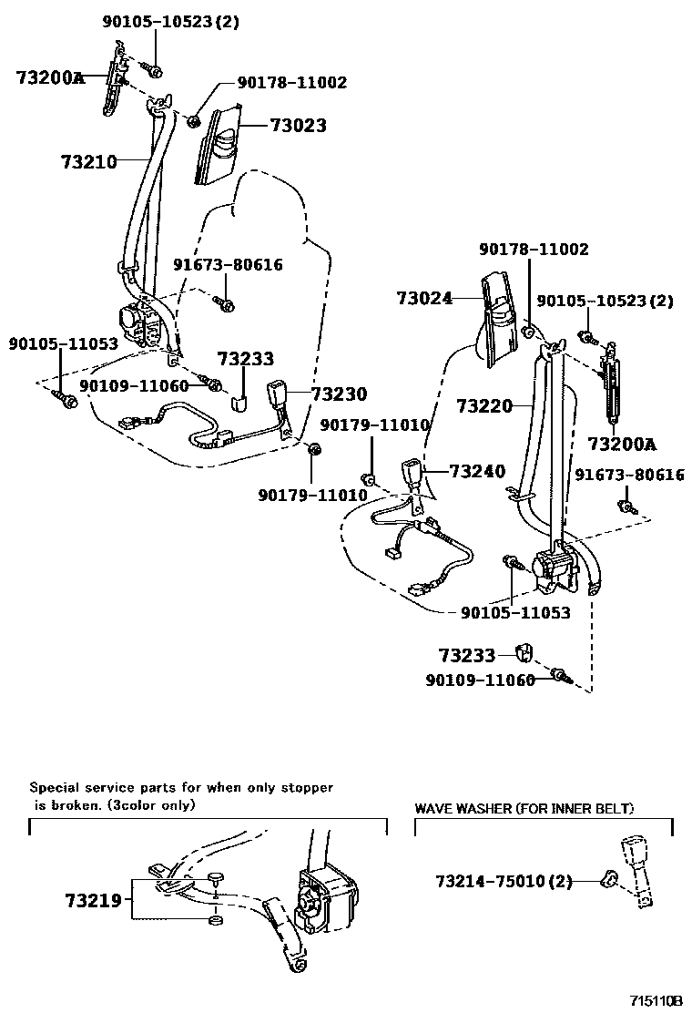 Toyota COROLLA 安全带和儿童保护座椅 EPC diagram — 715110B