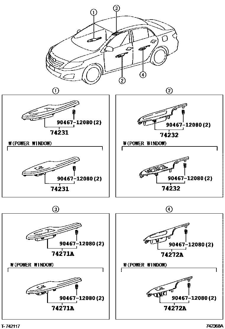 Toyota COROLLA 扶手和遮阳板 EPC diagram — 742368A