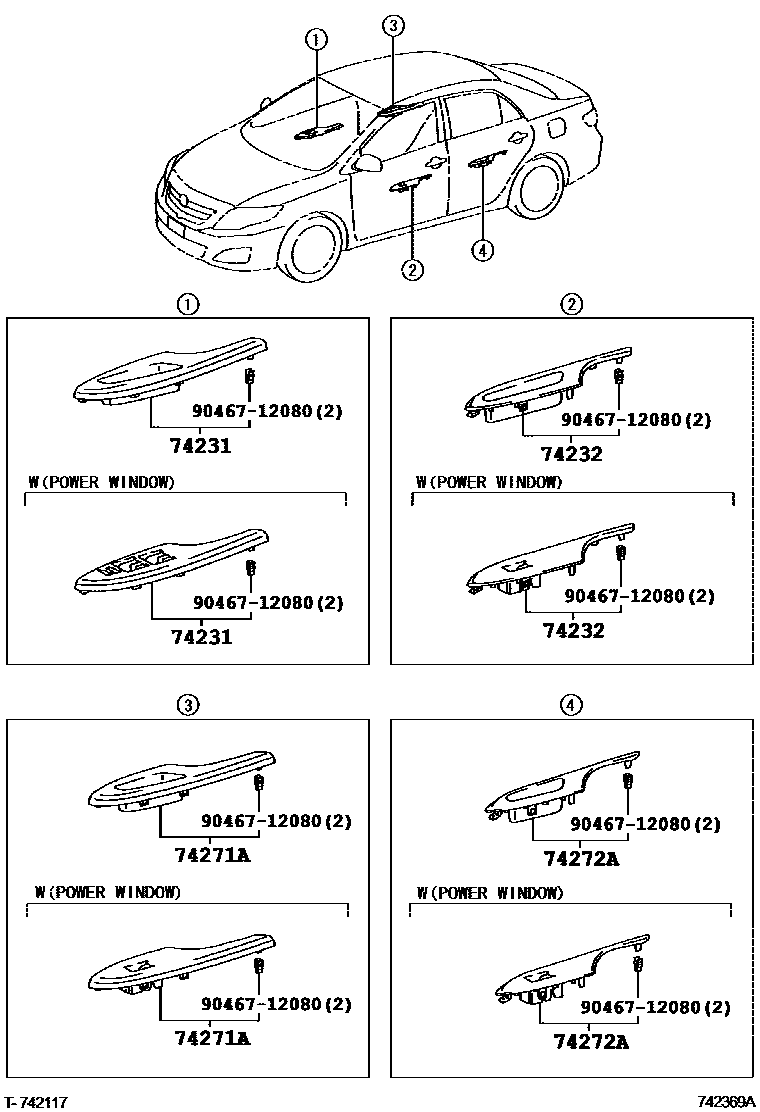 Toyota COROLLA 扶手和遮阳板 EPC diagram — 742369A
