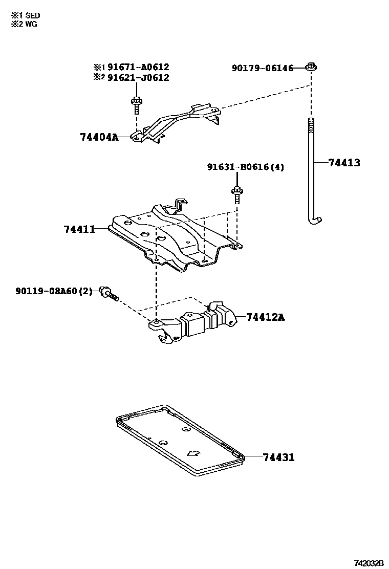 Toyota COROLLA battery holder EPC diagram — 742032B