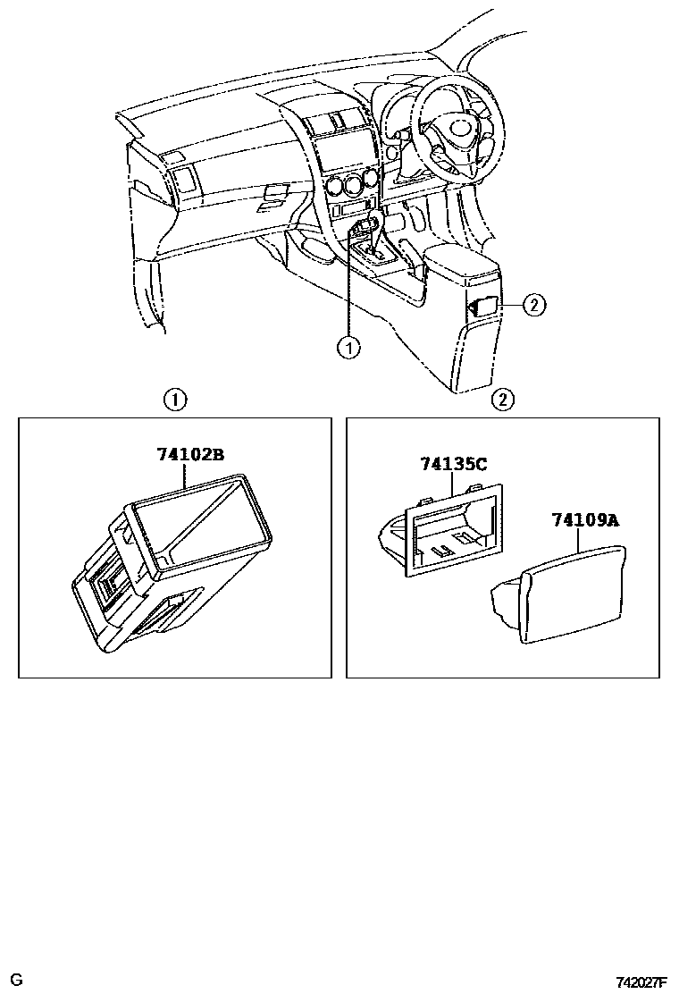 Toyota COROLLA 烟灰盒 EPC diagram — 742027F