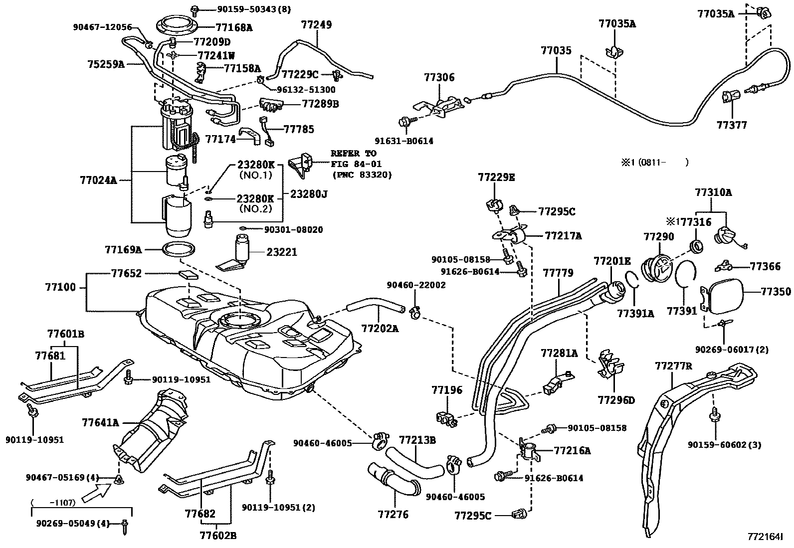 Toyota COROLLA 燃油箱和燃油管 EPC diagram — 772164I