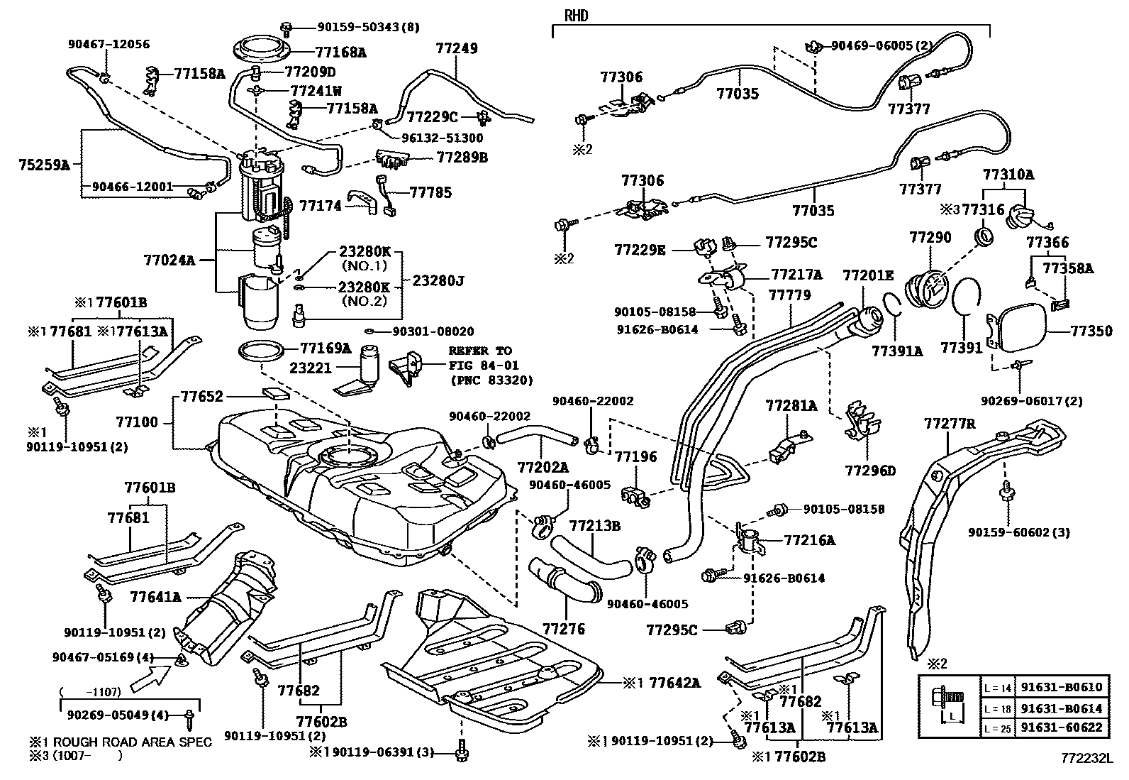 Toyota COROLLA 燃油箱和燃油管 EPC diagram — 772232L
