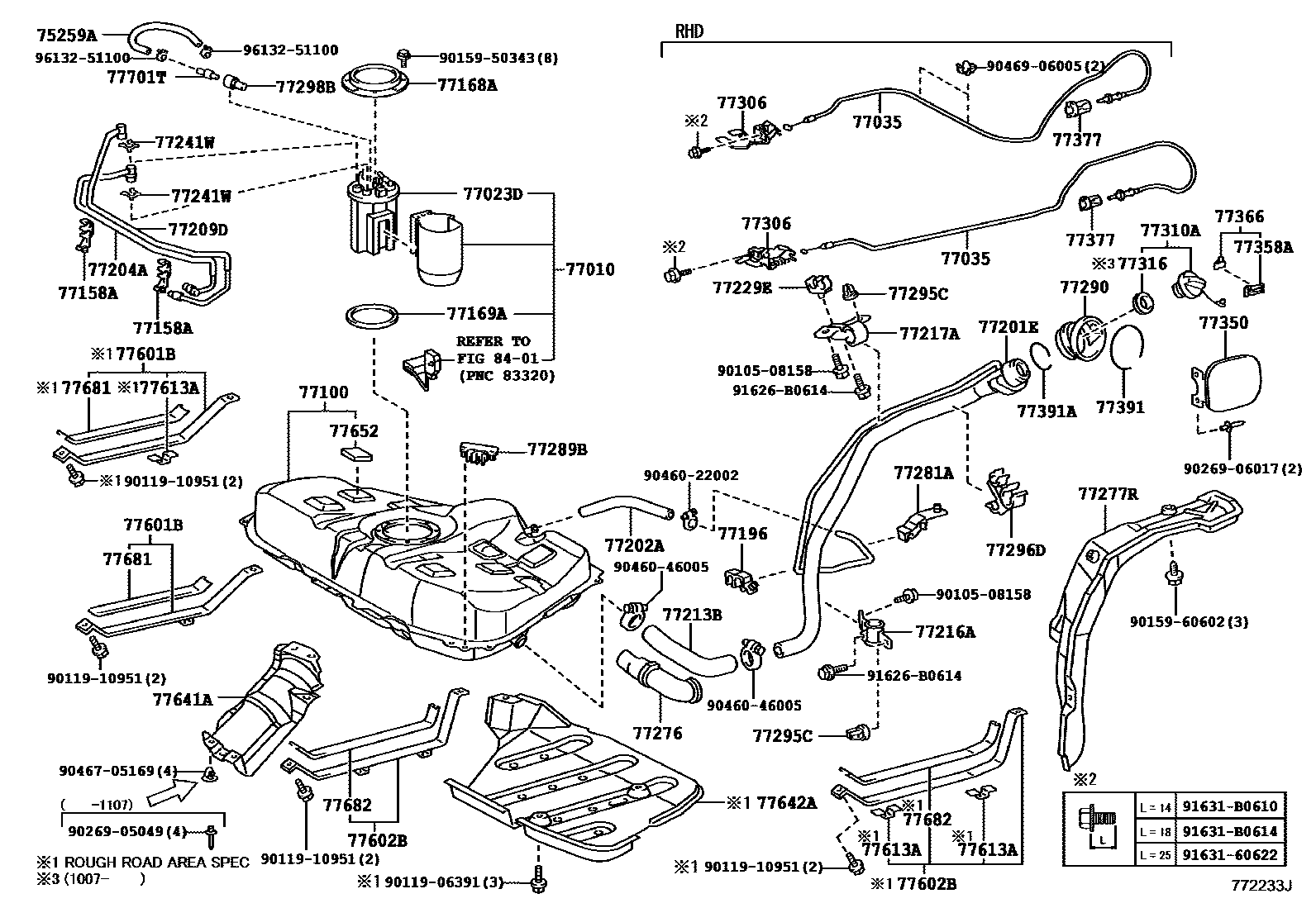 Toyota COROLLA 燃油箱和燃油管 EPC diagram — 772233J
