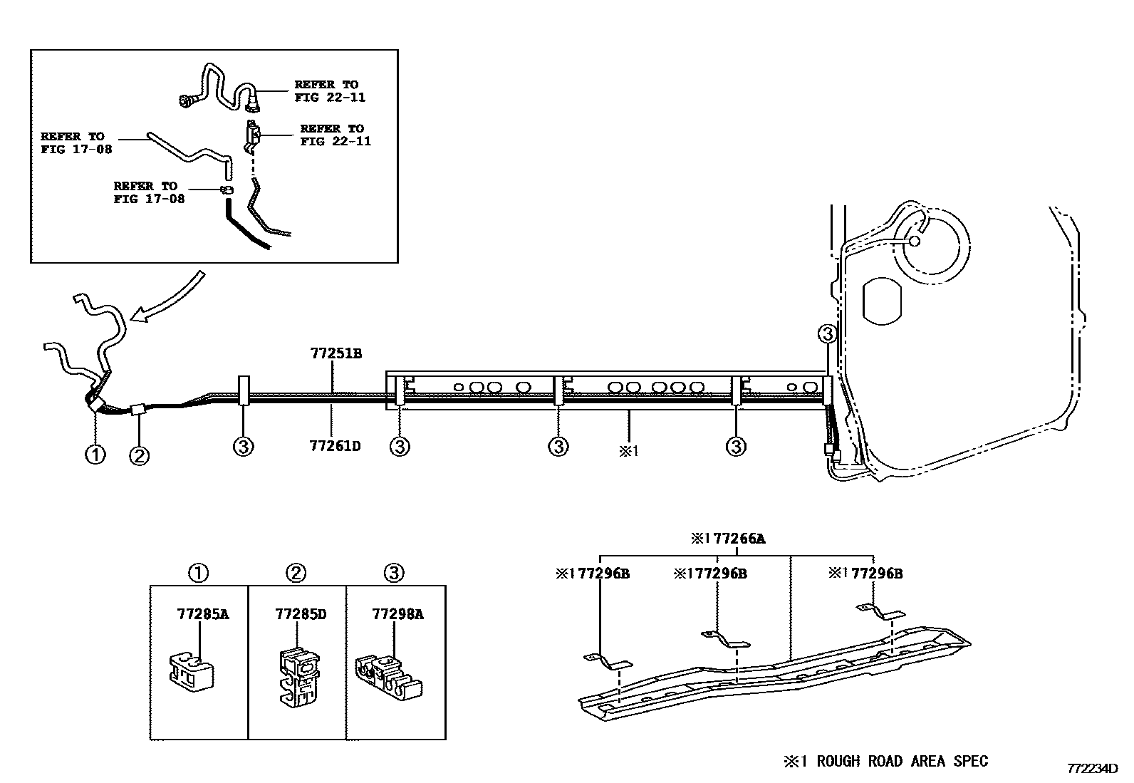 Toyota COROLLA 燃油箱和燃油管 EPC diagram — 772234D