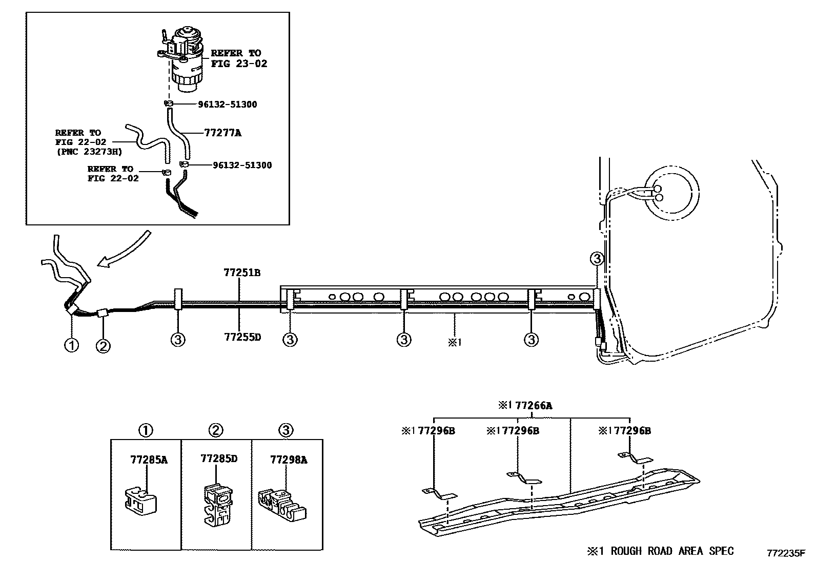 Toyota COROLLA 燃油箱和燃油管 EPC diagram — 772235F