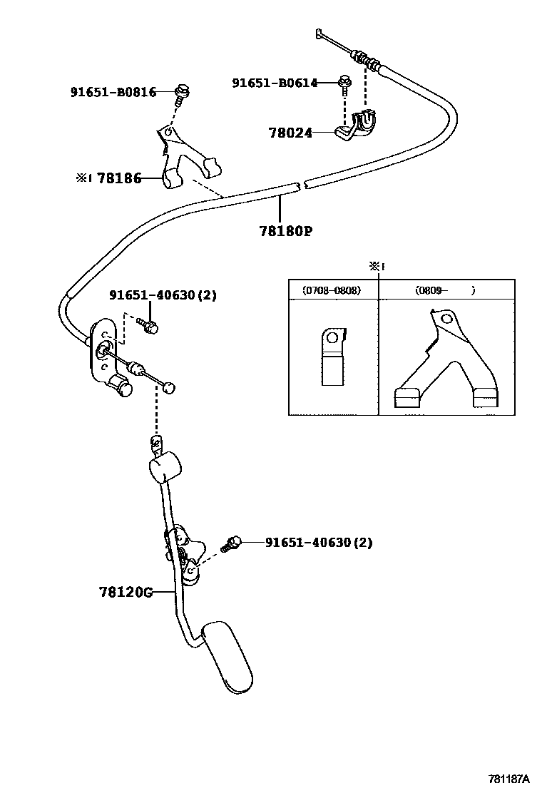 Toyota COROLLA accelerator pedal connecting rod EPC diagram — 781187A