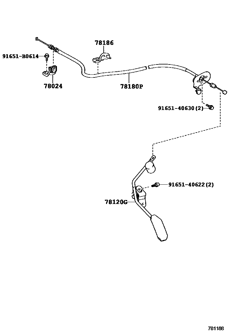 Toyota COROLLA accelerator pedal connecting rod EPC diagram — 781188