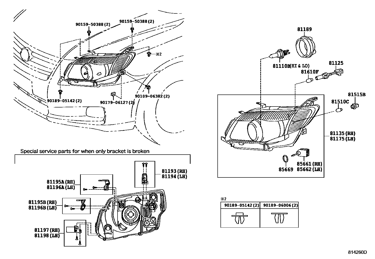 Toyota COROLLA Headlamp EPC diagram — 814260D