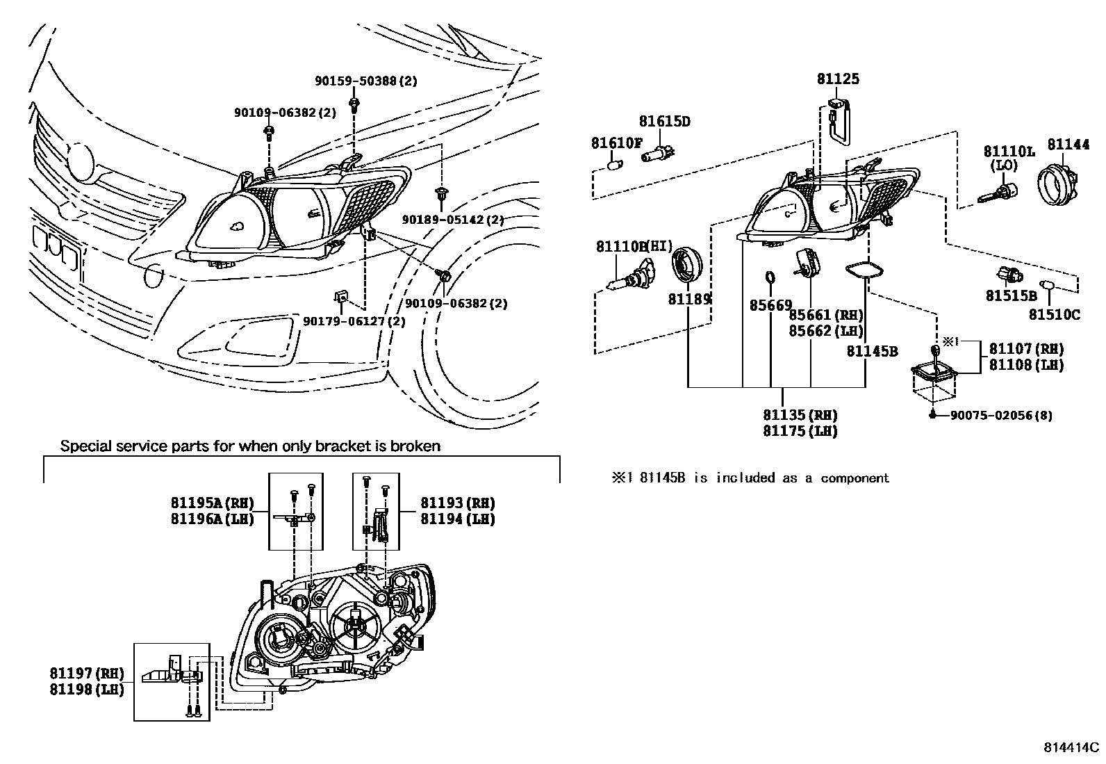 Toyota COROLLA Headlamp EPC diagram — 814414C