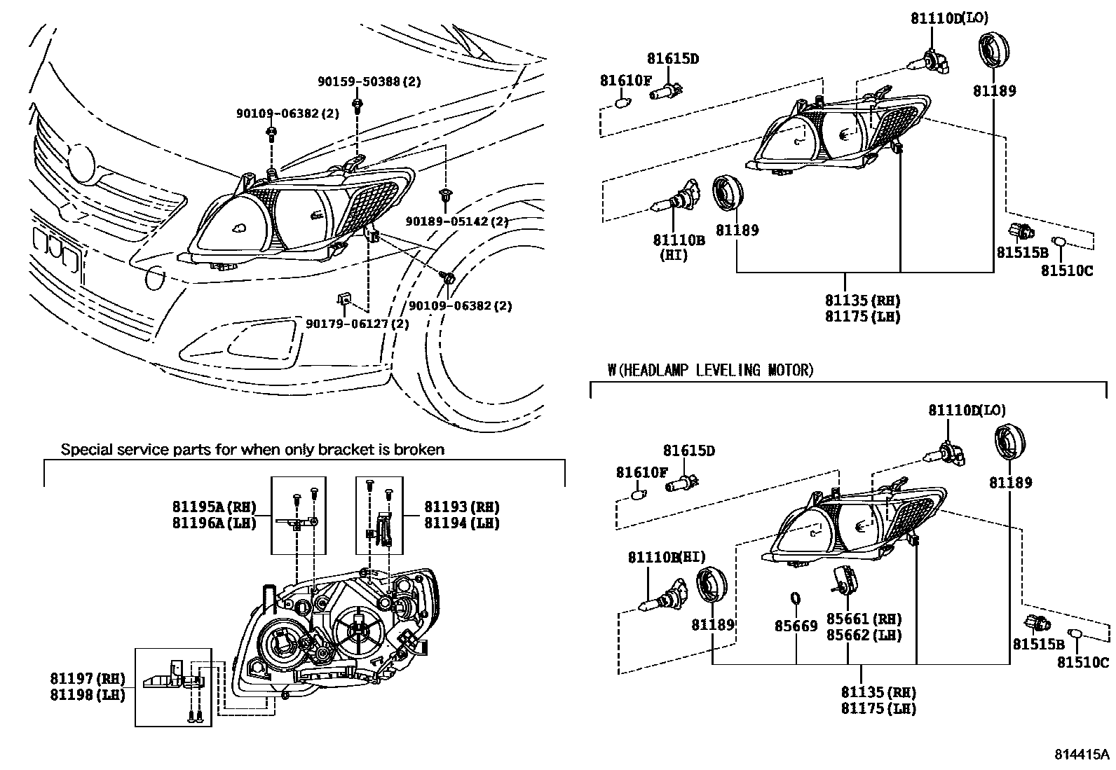 Toyota COROLLA Headlamp EPC diagram — 814415A