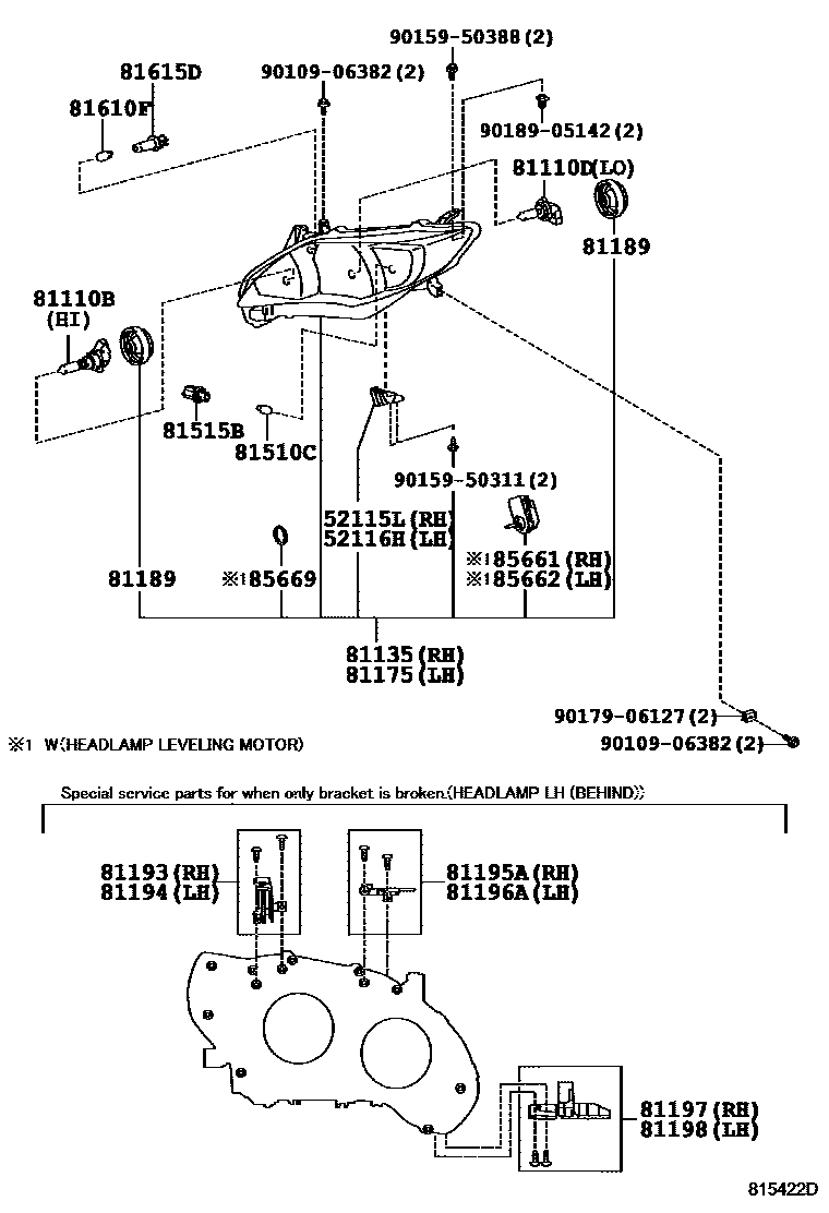 Toyota COROLLA Headlamp EPC diagram — 815422D