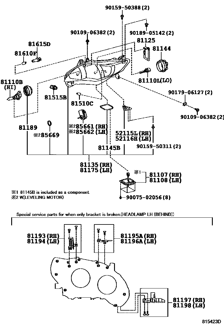 Toyota COROLLA Headlamp EPC diagram — 815423D
