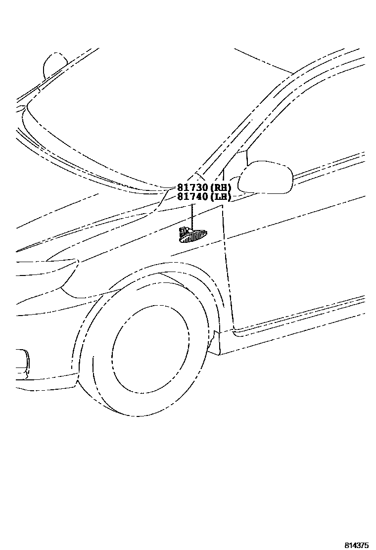 Toyota COROLLA Side Turn Signal & Outer Mirror Lamp EPC diagram — 814375