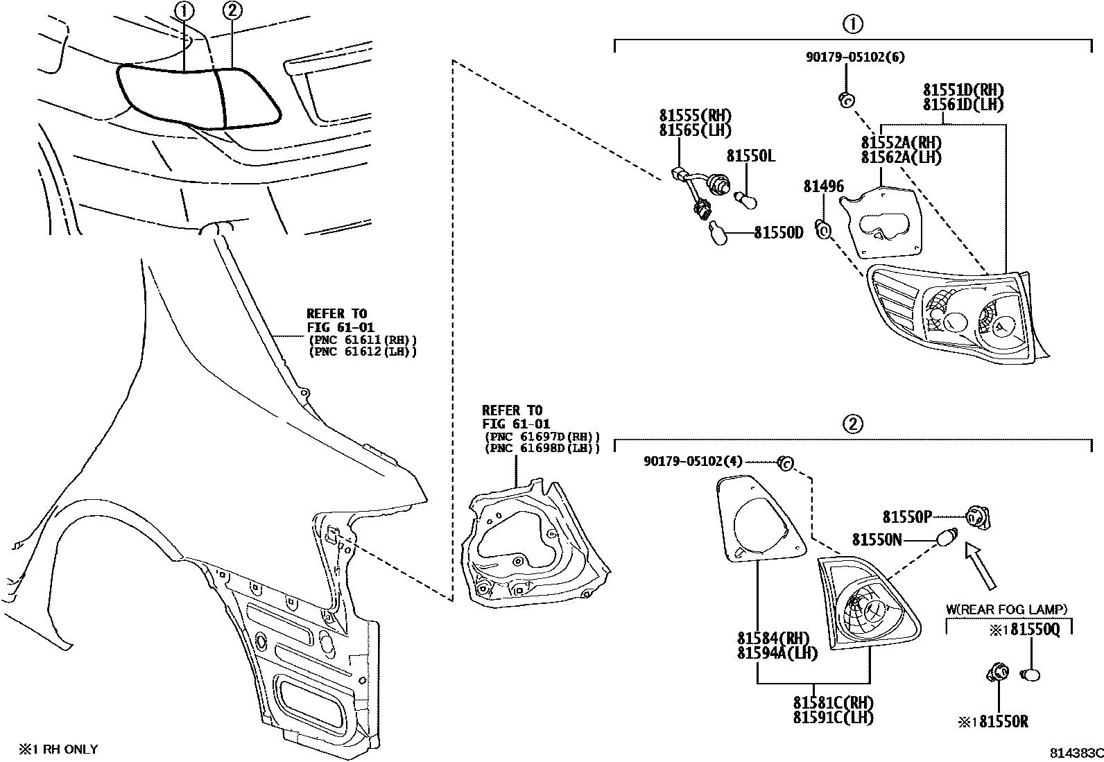 Toyota COROLLA 后组合灯 EPC diagram — 814383C