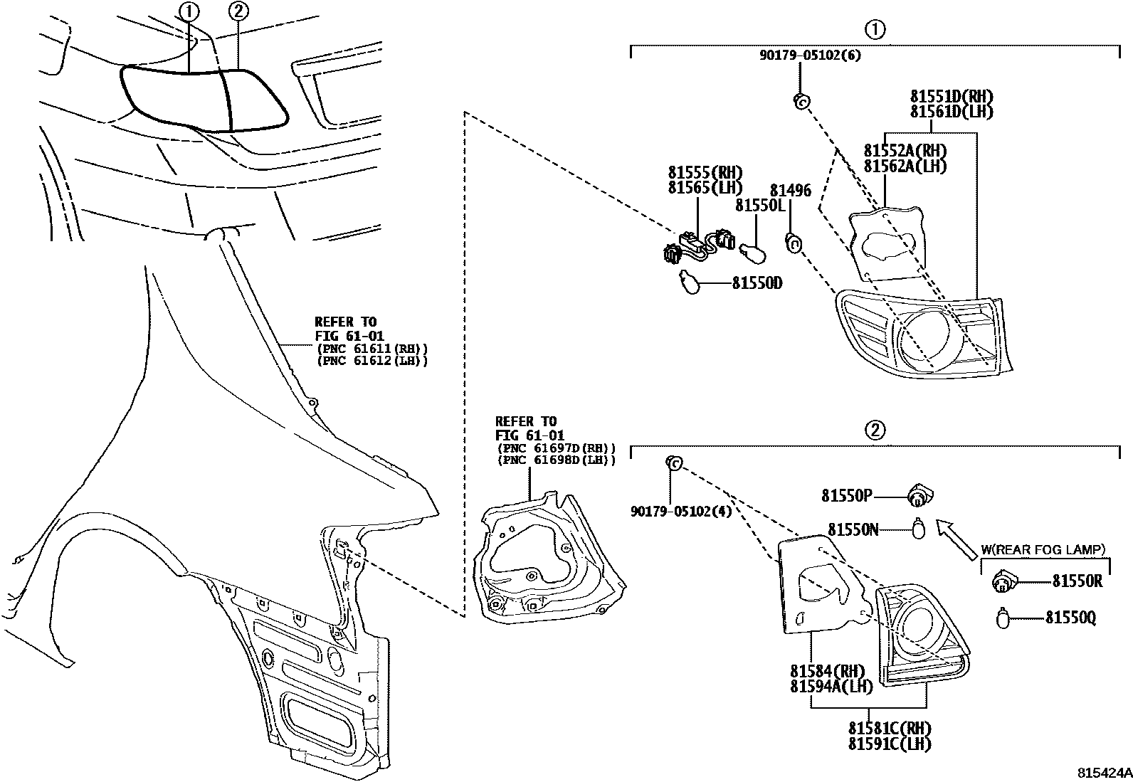 Toyota COROLLA 后组合灯 EPC diagram — 815424A
