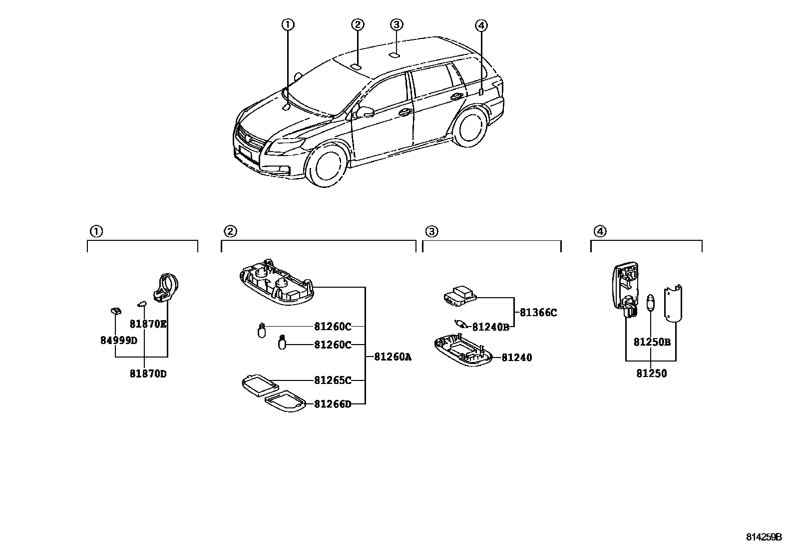 Toyota COROLLA 车内灯 EPC diagram — 814259B