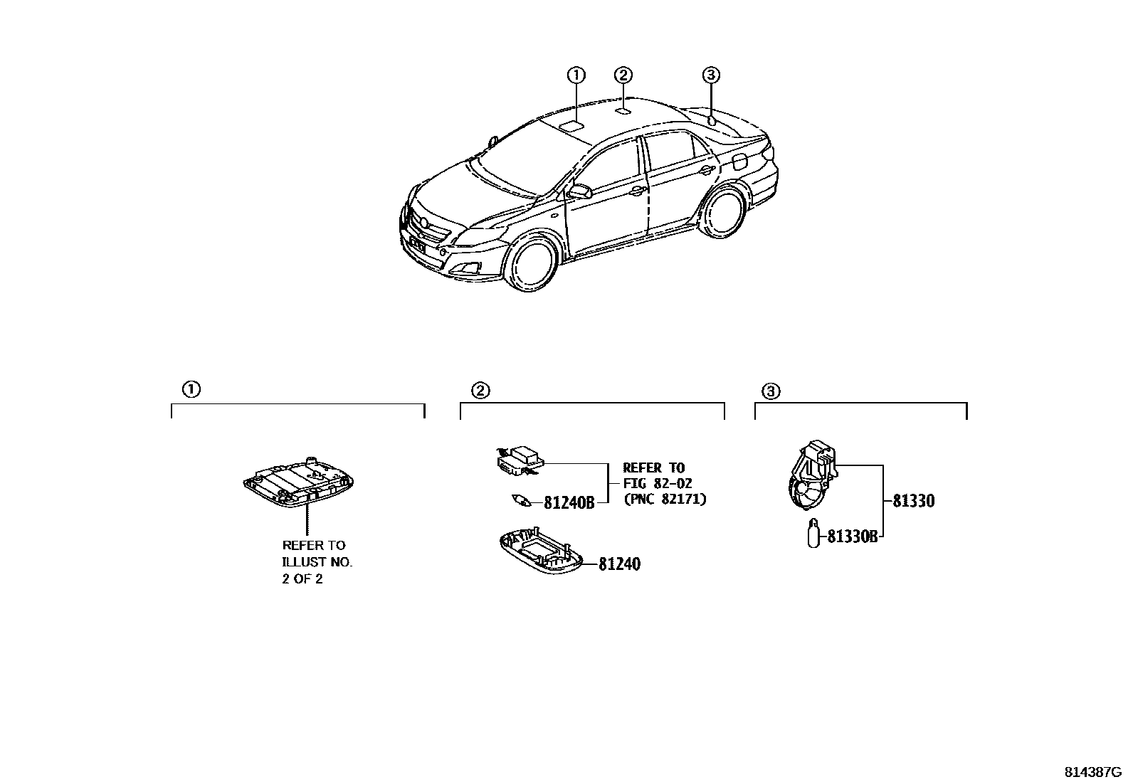 Toyota COROLLA 车内灯 EPC diagram — 814387G