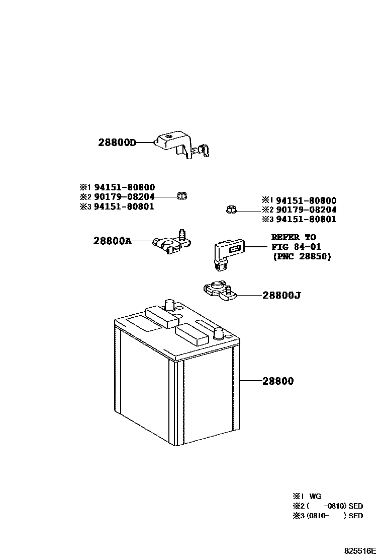 Toyota COROLLA 蓄电池和蓄电池电缆 EPC diagram — 825516E