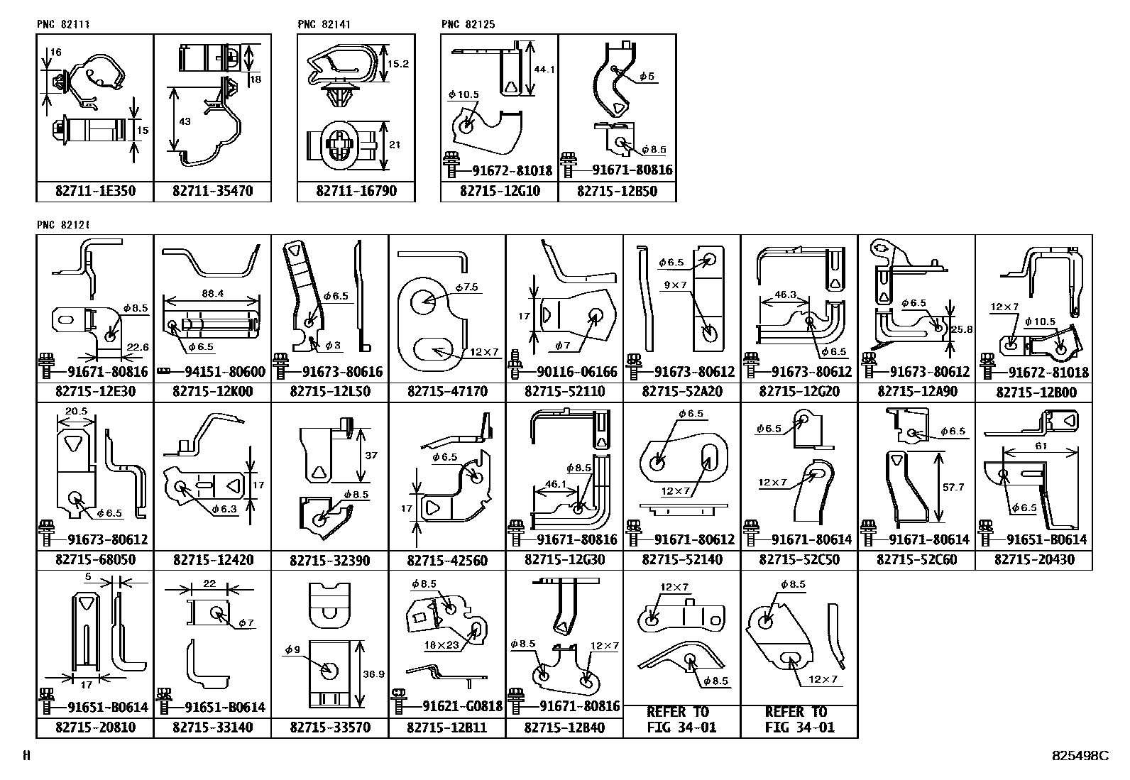 Toyota COROLLA 线束和卡夹 EPC diagram — 825498C
