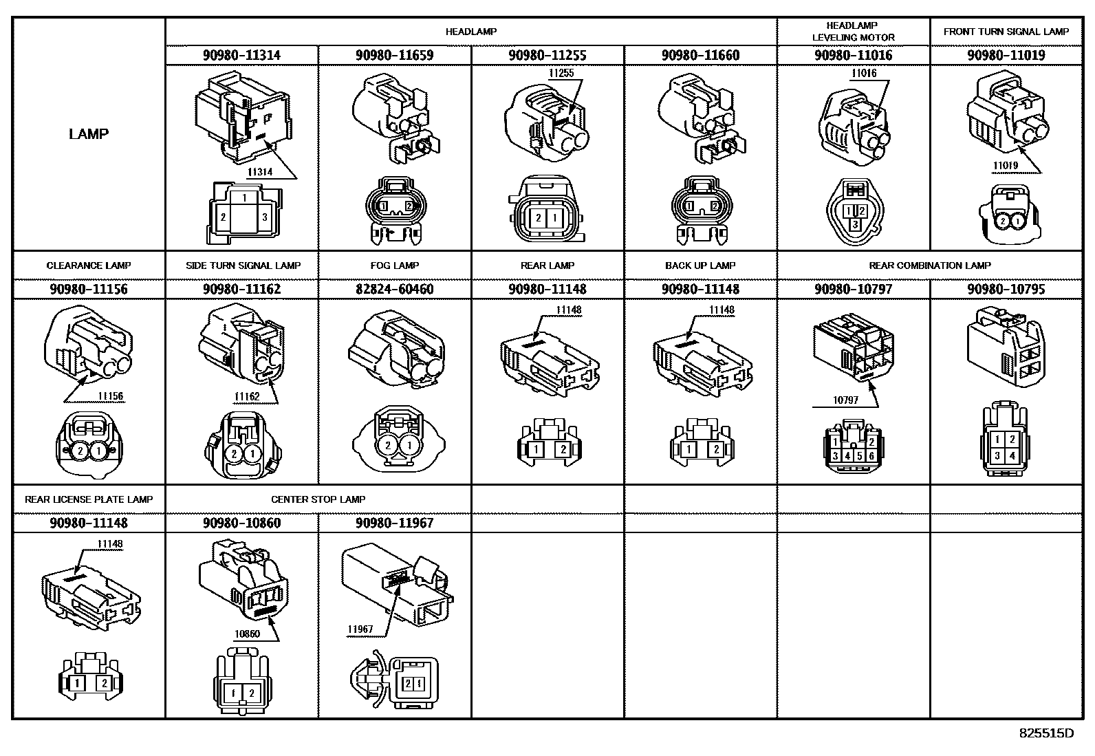 Toyota COROLLA 线束和卡夹 EPC diagram — 825515D