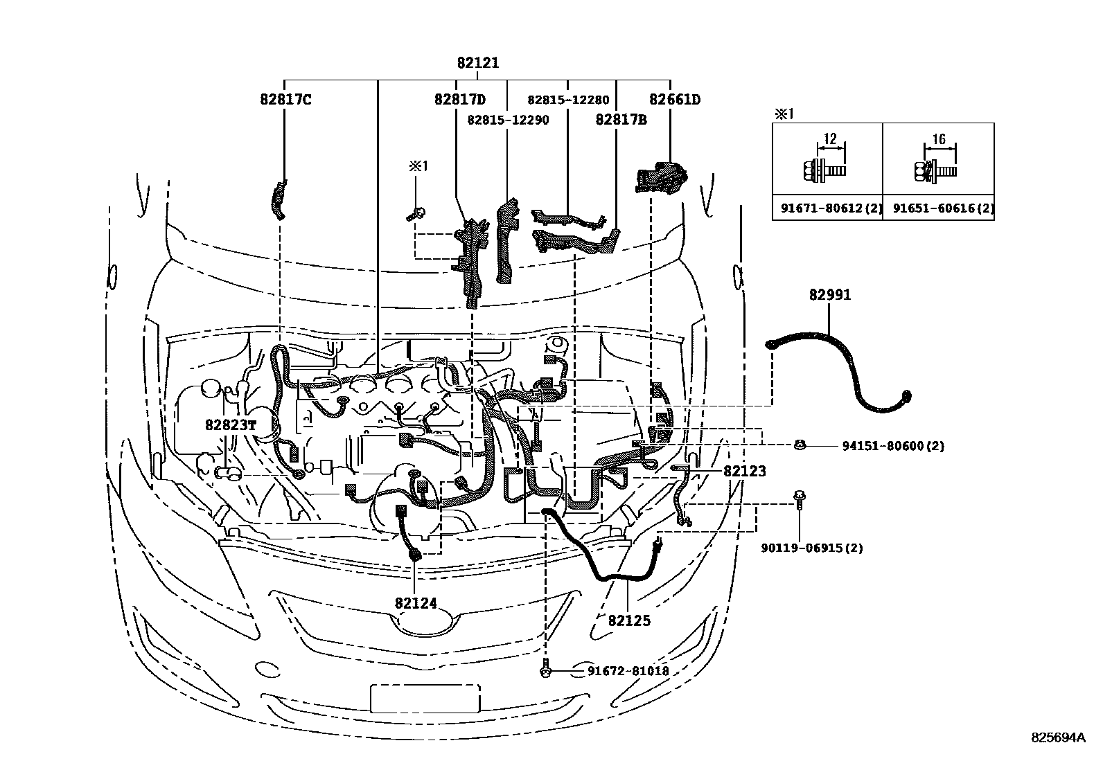Toyota COROLLA 线束和卡夹 EPC diagram — 825694A