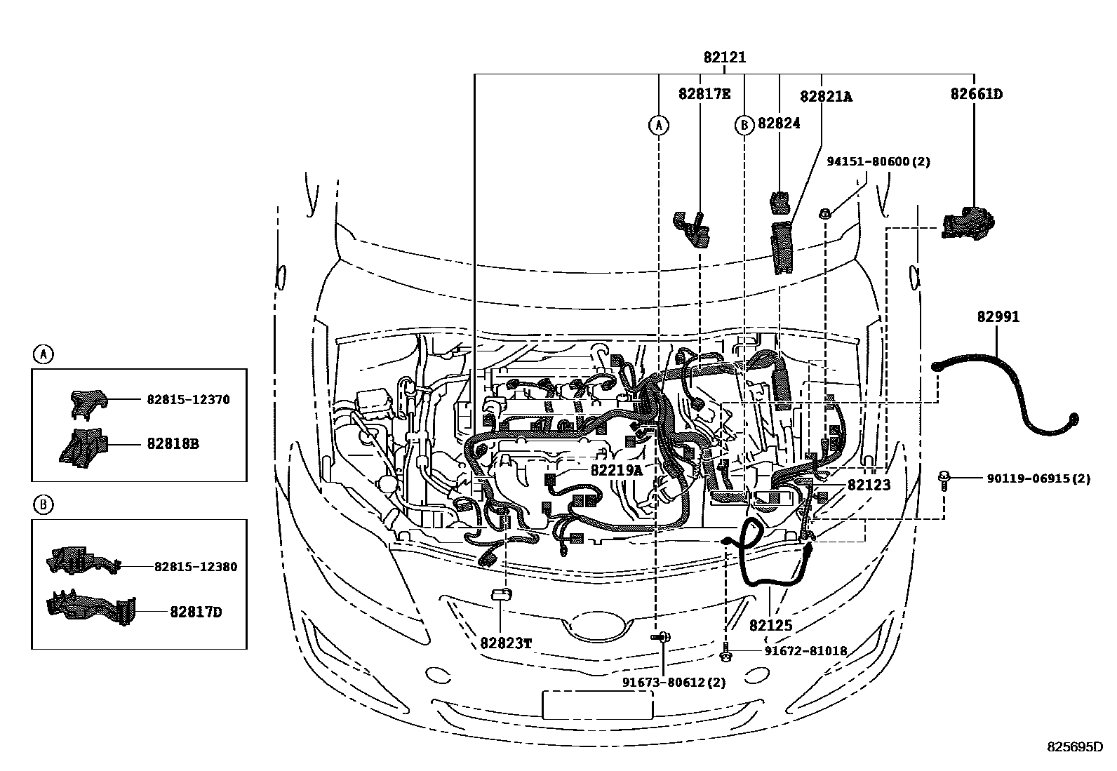 Toyota COROLLA 线束和卡夹 EPC diagram — 825695D