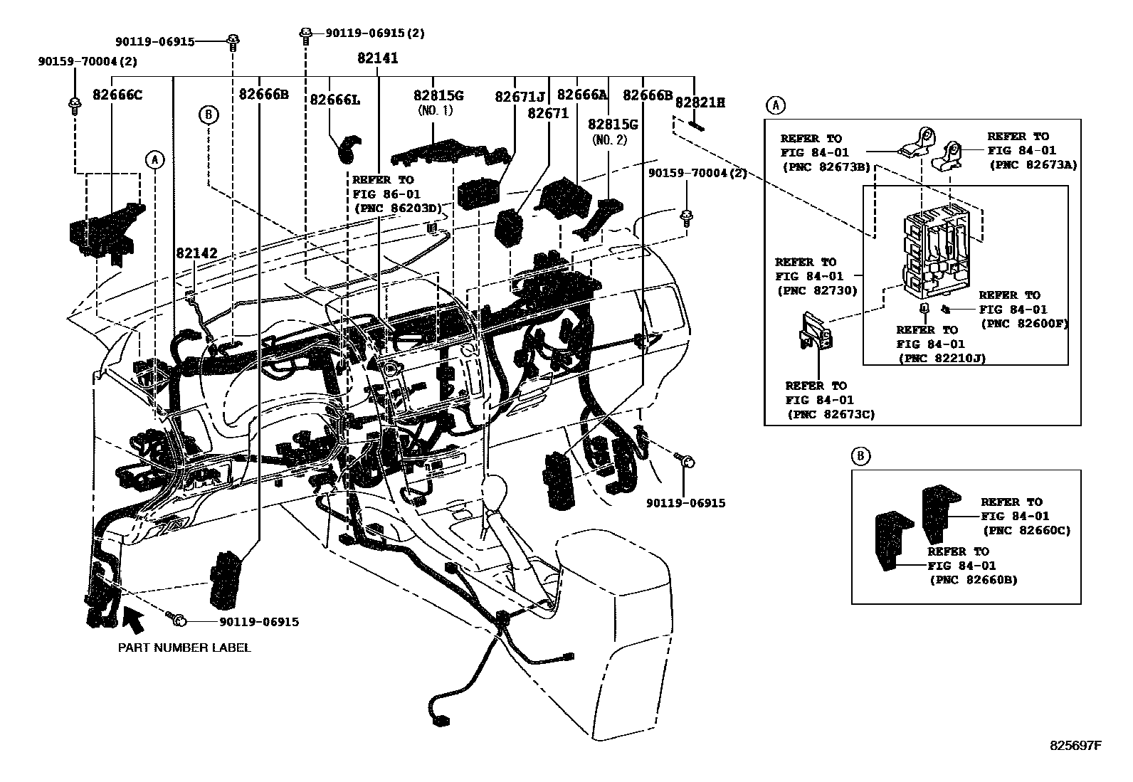 Toyota COROLLA 线束和卡夹 EPC diagram — 825697F