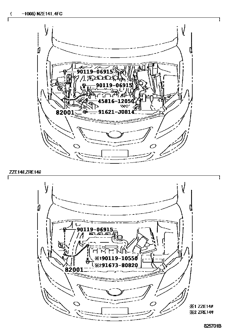Toyota COROLLA 线束和卡夹 EPC diagram — 825701B