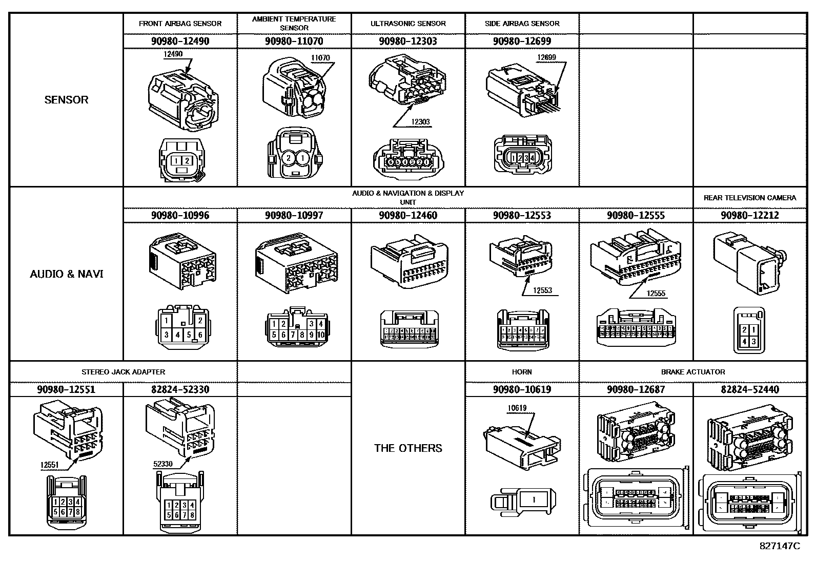 Toyota COROLLA 线束和卡夹 EPC diagram — 827147C