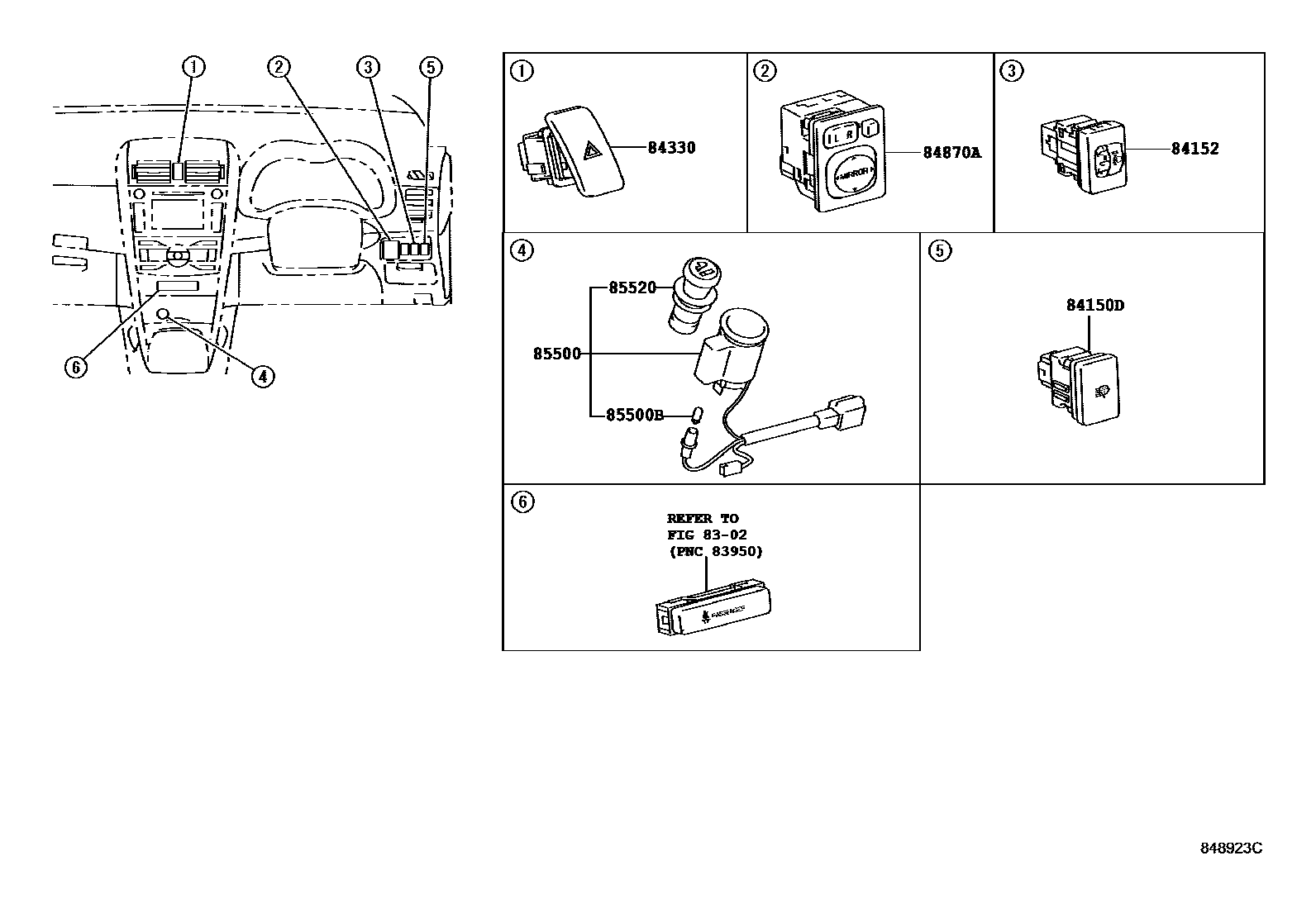 Toyota COROLLA 开关和继电器和ECU EPC diagram — 848923C