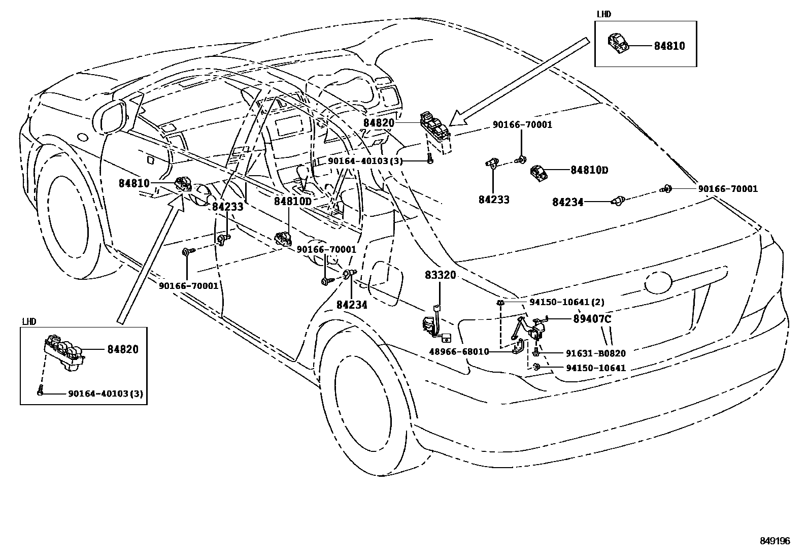 Toyota COROLLA 开关和继电器和ECU EPC diagram — 849196