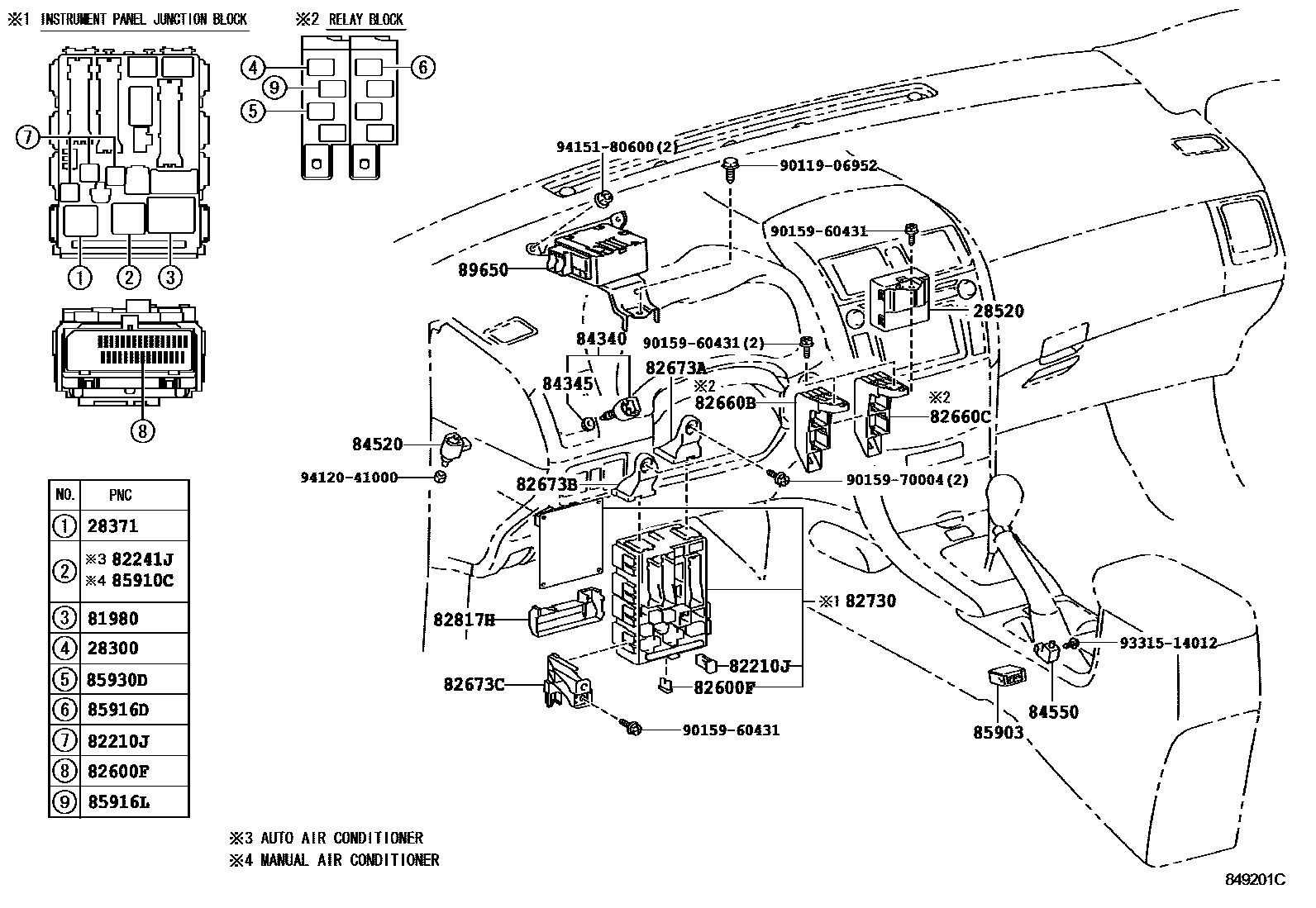 Toyota COROLLA 开关和继电器和ECU EPC diagram — 849201C