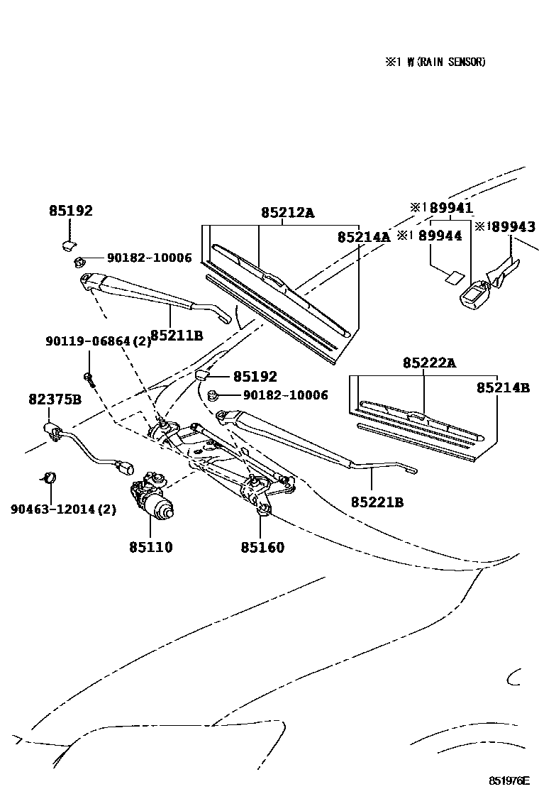 Toyota COROLLA 挡风玻璃刮水器 EPC diagram — 851976E