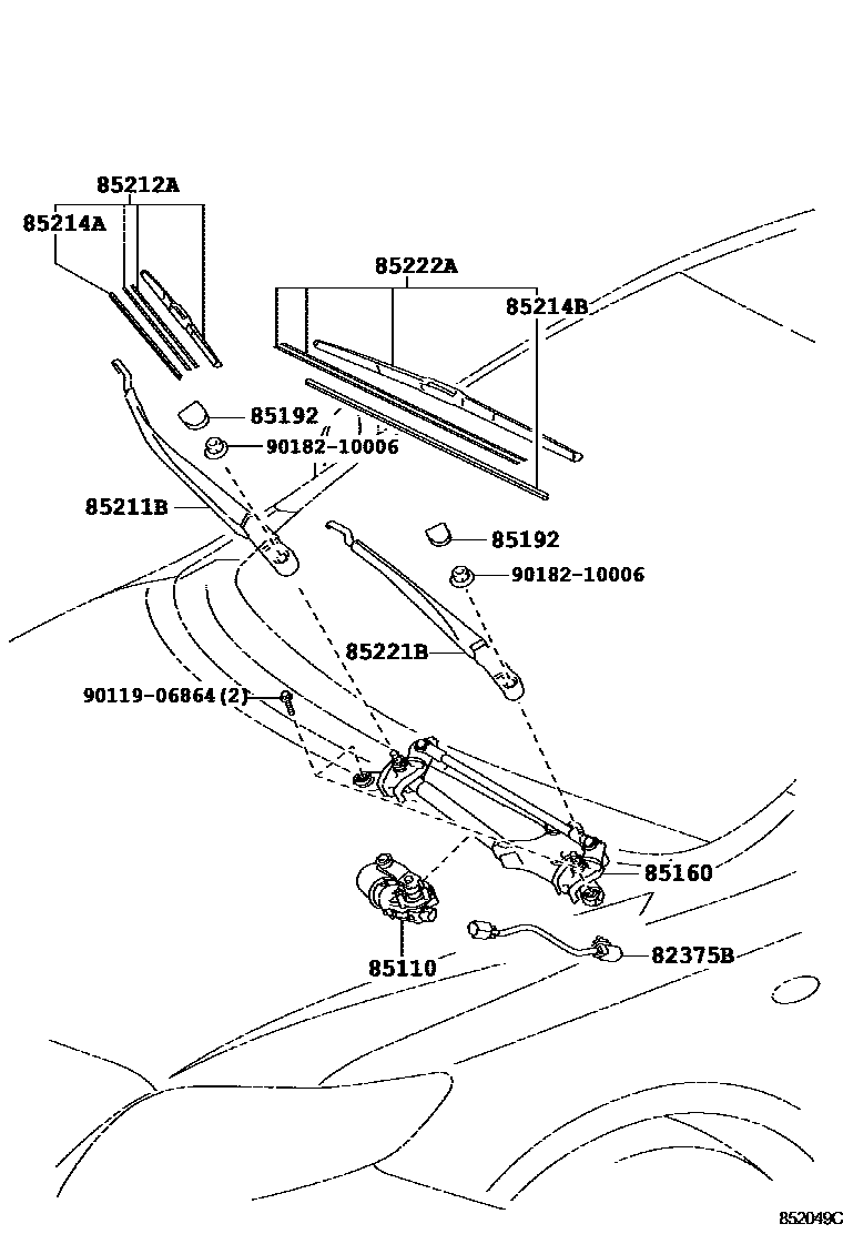 Toyota COROLLA 挡风玻璃刮水器 EPC diagram — 852049C
