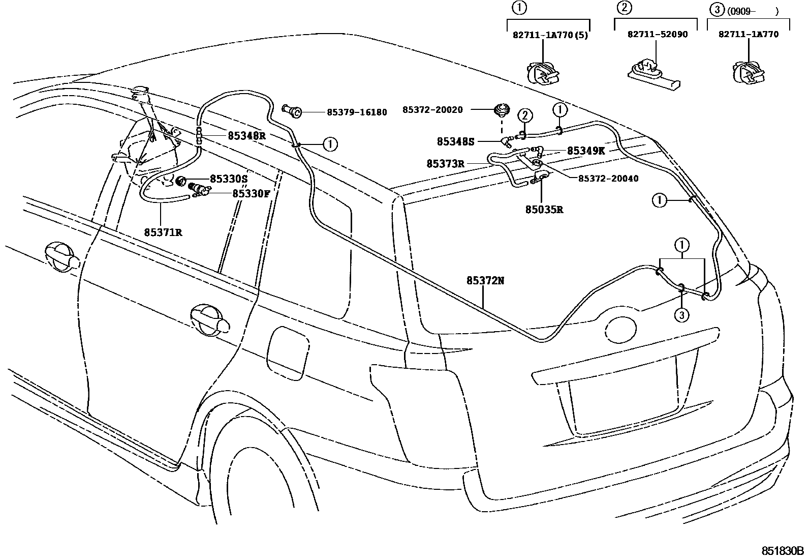 Toyota COROLLA 后清洗器 EPC diagram — 851830B