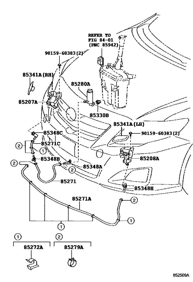 Toyota COROLLA 前大灯清洗器 EPC diagram — 852509A