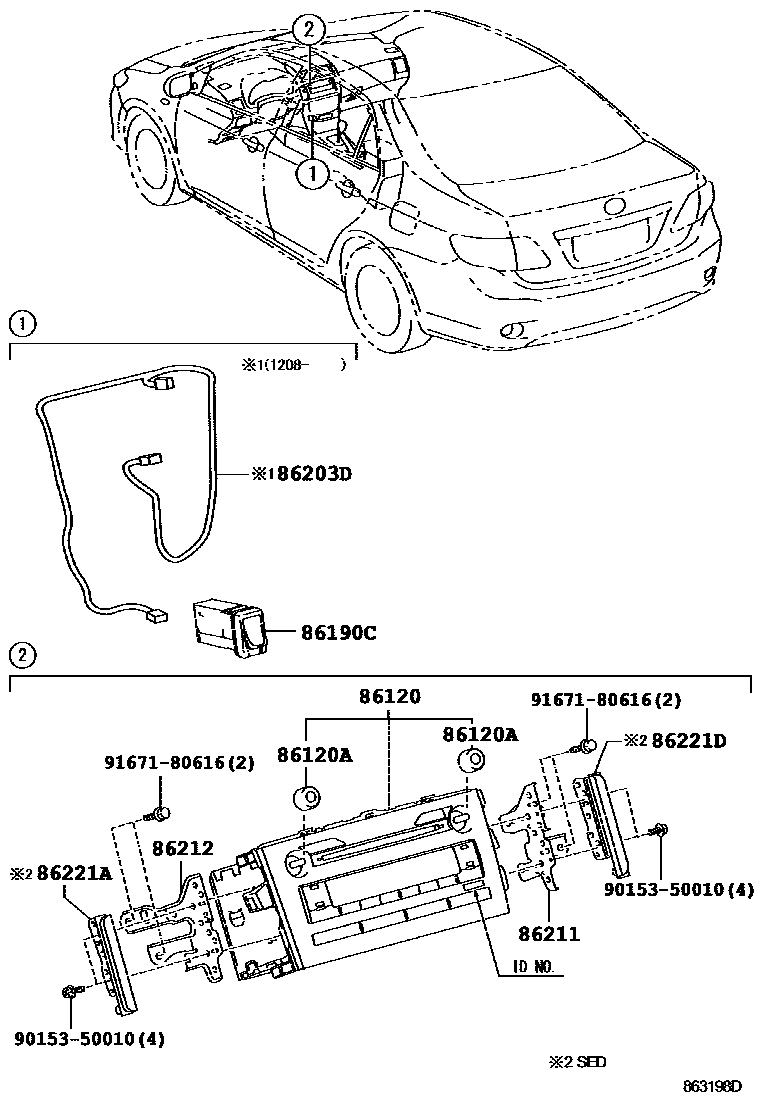 Toyota COROLLA 收音机、放大器和冷凝器 EPC diagram — 863198D