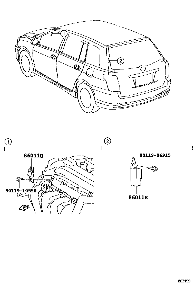 Toyota COROLLA 收音机、放大器和冷凝器 EPC diagram — 863199
