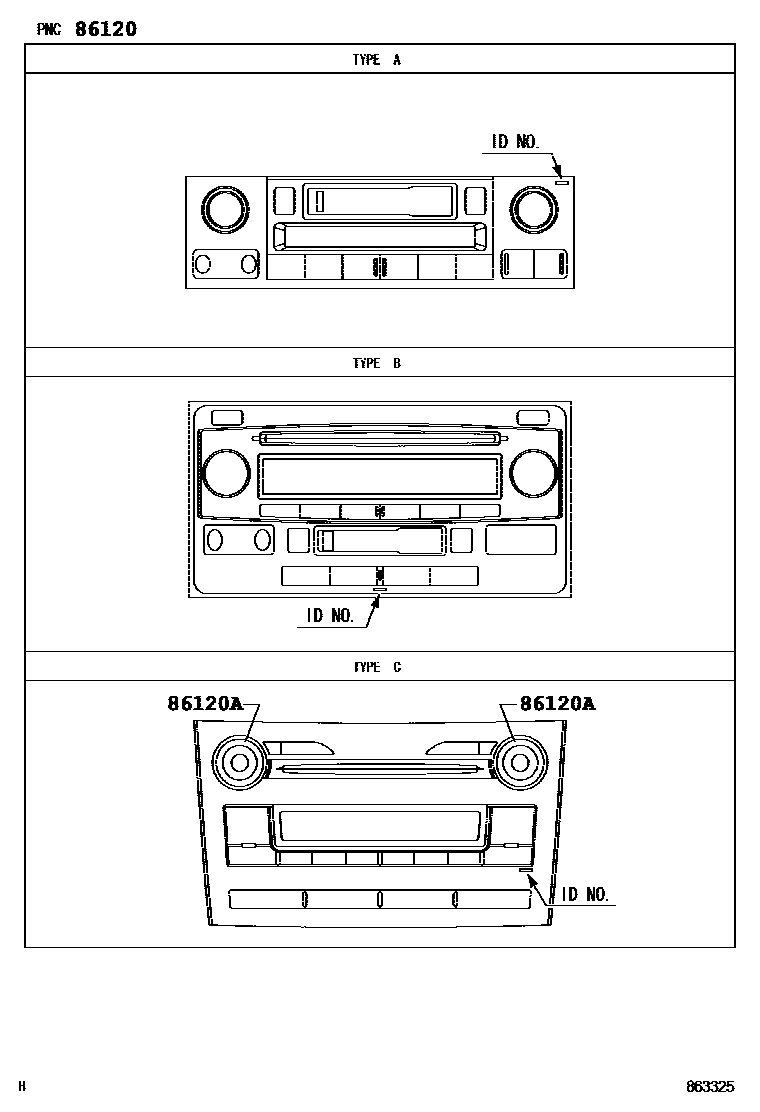 Toyota COROLLA 收音机、放大器和冷凝器 EPC diagram — 863325